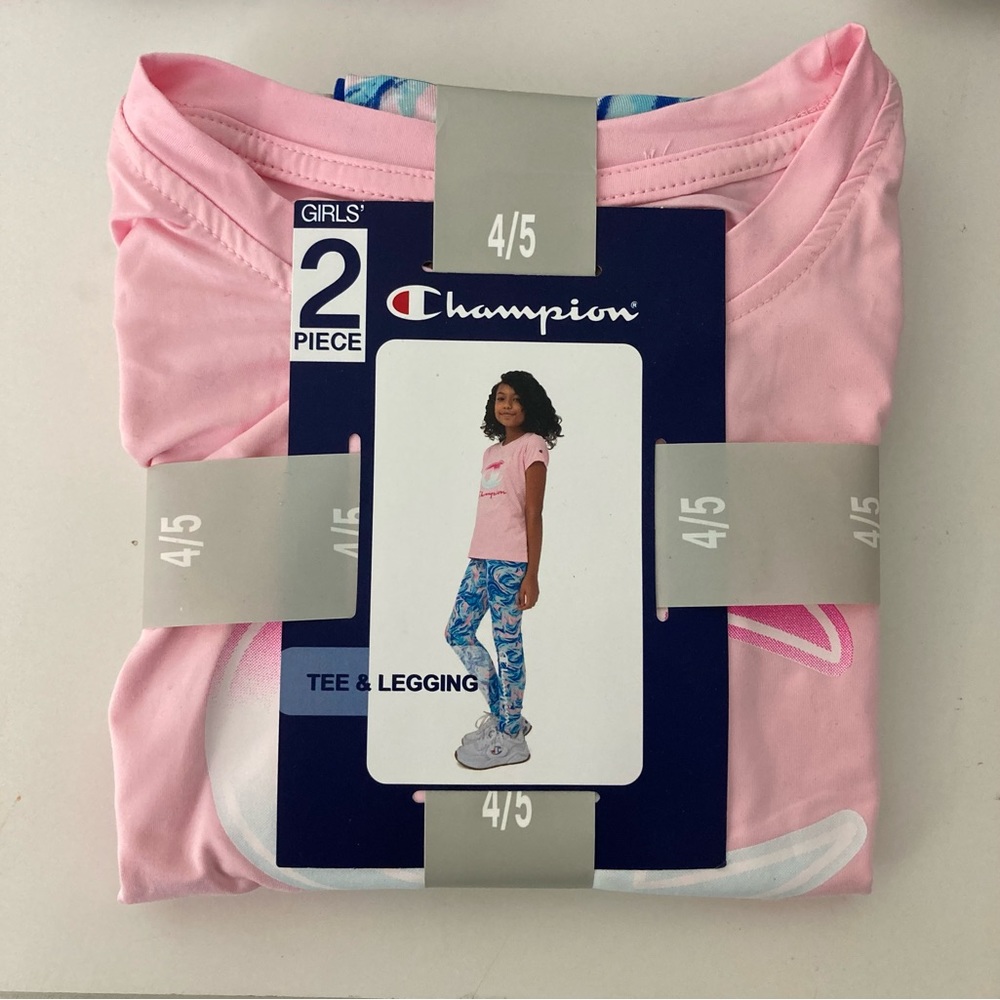 Champion Pink/Blue Tee and Legging Set Girl’s 4/5